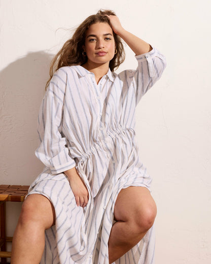 Paros Drawstring Linen Blend Shirtdress - Mayfair Stripe | Universal Standard