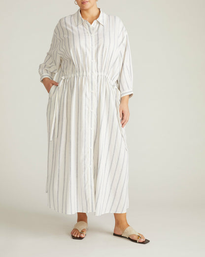 Paros Drawstring Linen Blend Shirtdress - Mayfair Stripe | Universal Standard