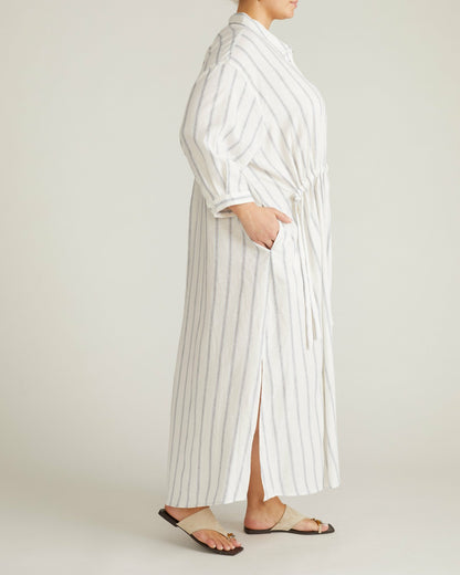 Paros Drawstring Linen Blend Shirtdress - Mayfair Stripe | Universal Standard
