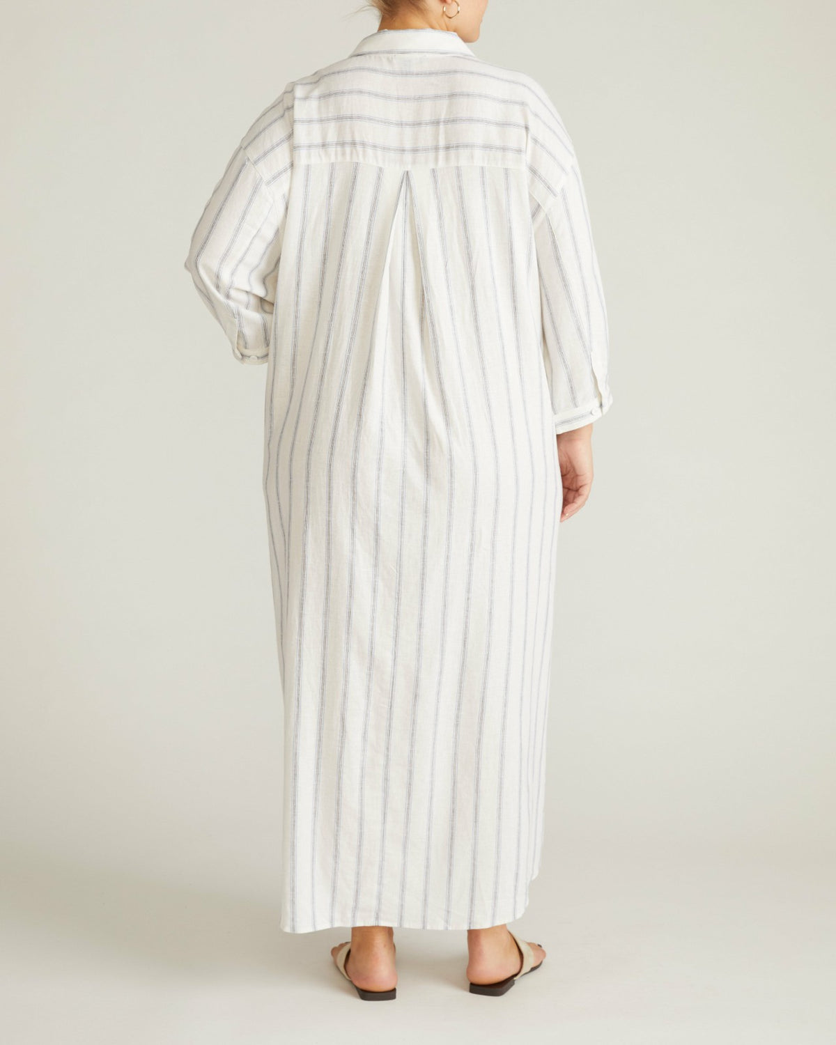 Paros Drawstring Linen Blend Shirtdress - Mayfair Stripe | Universal Standard