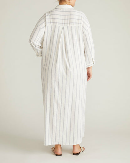 Paros Drawstring Linen Blend Shirtdress - Mayfair Stripe | Universal Standard