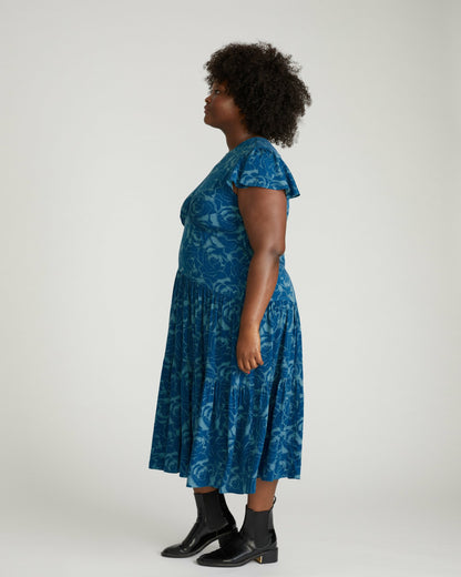 Mariella Stretch Cupro Dress - Rose Print in Deep Teal | Universal Standard