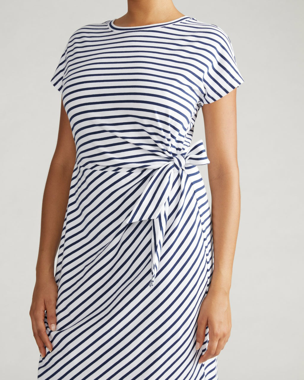 Crescent Breton Stripe Knot Dress - White/Cenote Stripe | Universal Standard