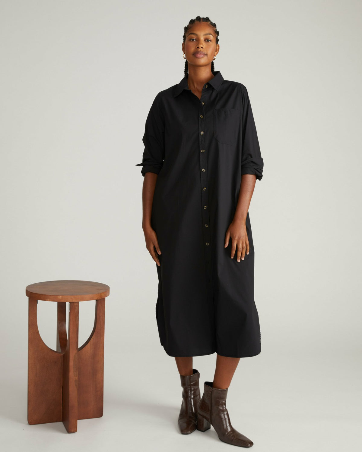 Odeon Stretch Poplin Shirtdress - Black | Universal Standard