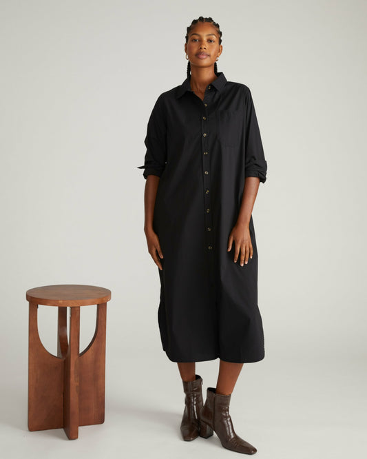 Odeon Stretch Poplin Shirtdress - Black | Universal Standard