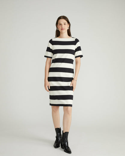 Belle Breton Stripe Jersey Dress - Ecru/Black Rugby Stripe | Universal Standard