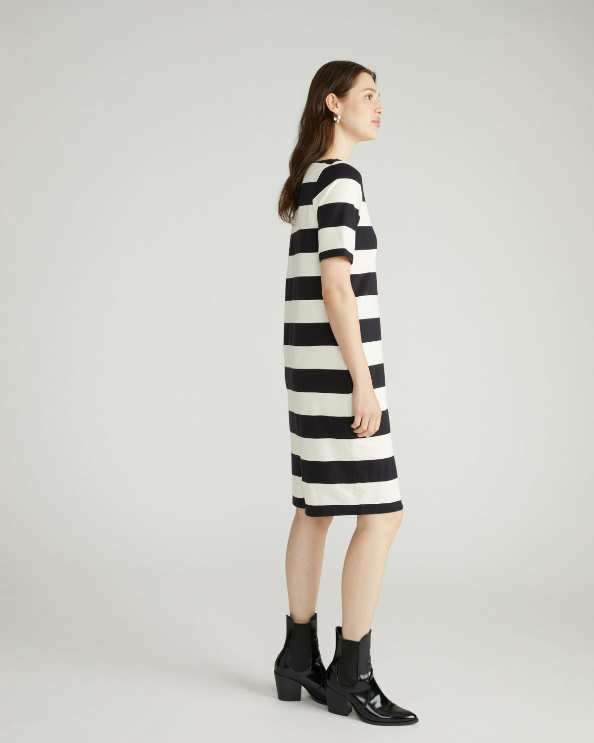 Belle Breton Stripe Jersey Dress - Ecru/Black Rugby Stripe | Universal Standard