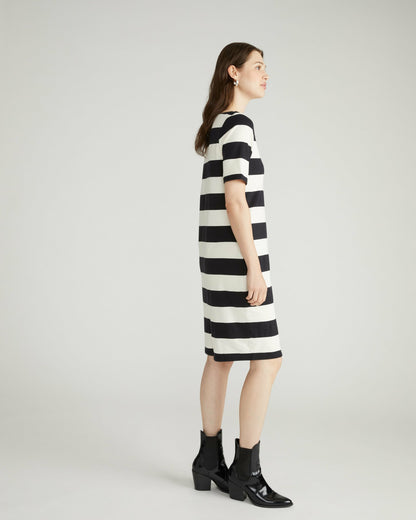Belle Breton Stripe Jersey Dress - Ecru/Black Rugby Stripe | Universal Standard
