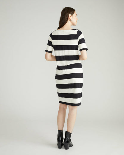 Belle Breton Stripe Jersey Dress - Ecru/Black Rugby Stripe | Universal Standard