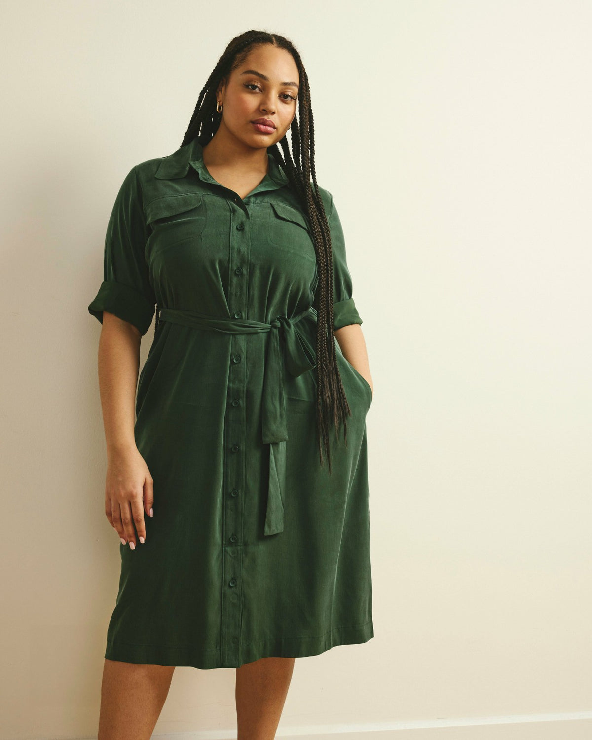 Cooling Stretch Cupro Savannah Dress - Forest Green | Universal Standard
