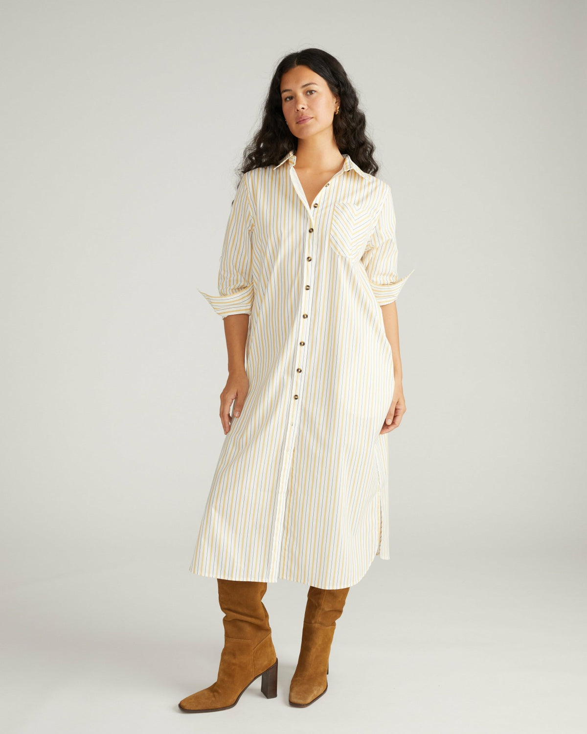 Odeon Stretch Poplin Shirtdress - Yellow Multi Stripe | Universal Standard