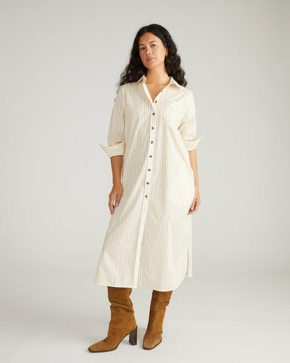 Odeon Stretch Poplin Shirtdress - Yellow Multi Stripe | Universal Standard