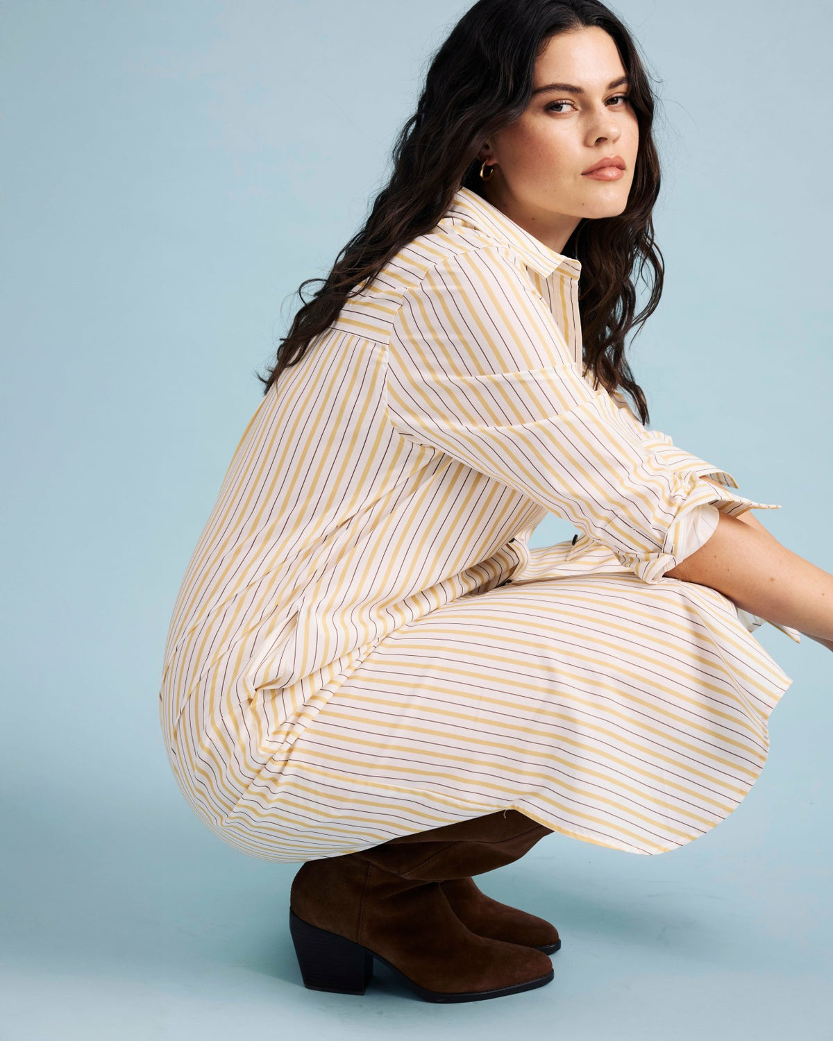 Odeon Stretch Poplin Shirtdress - Yellow Multi Stripe | Universal Standard