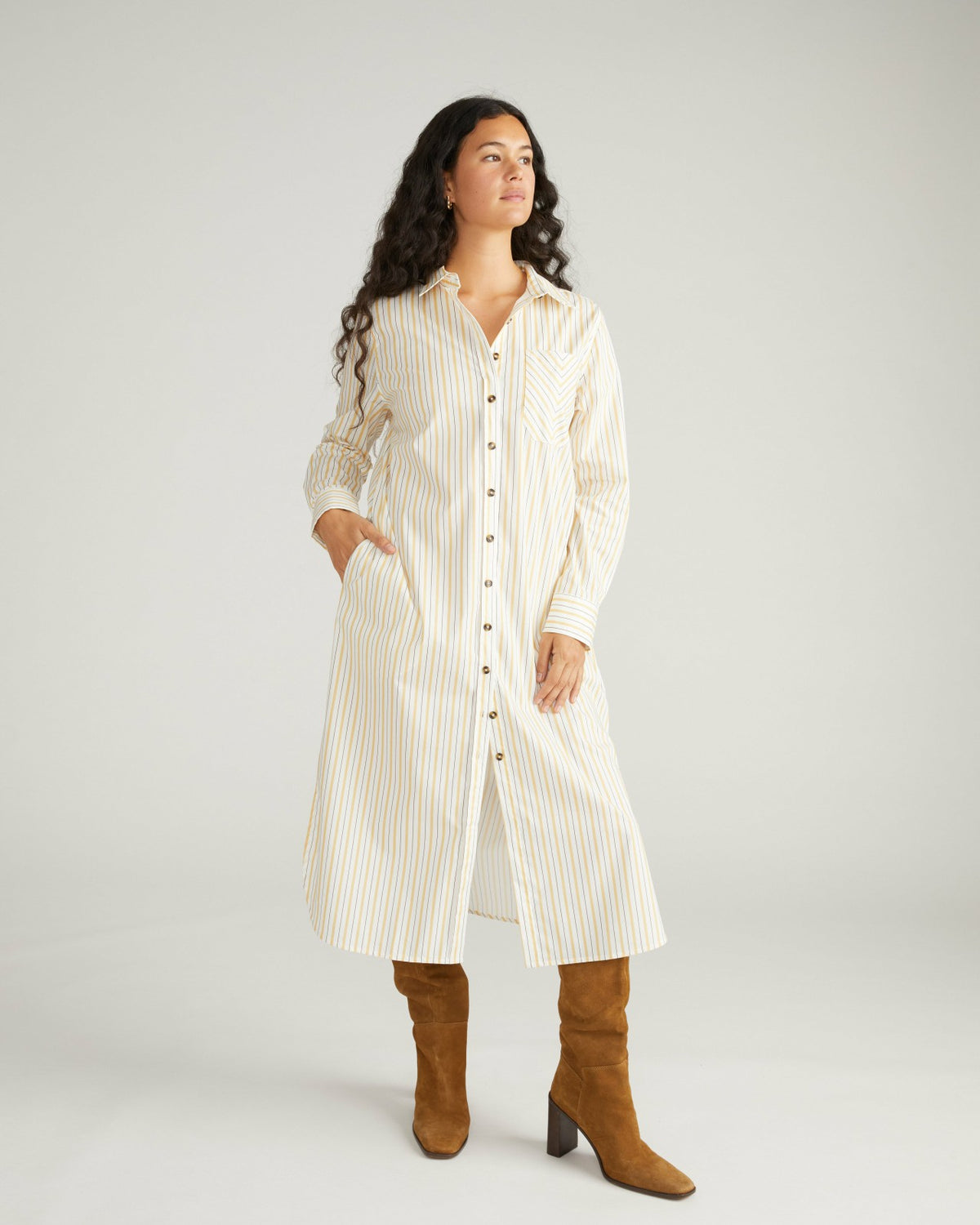 Odeon Stretch Poplin Shirtdress - Yellow Multi Stripe | Universal Standard