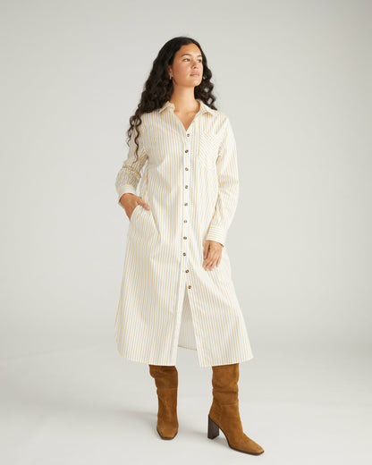 Odeon Stretch Poplin Shirtdress - Yellow Multi Stripe | Universal Standard