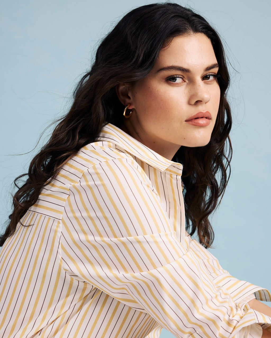 Odeon Stretch Poplin Shirtdress - Yellow Multi Stripe | Universal Standard