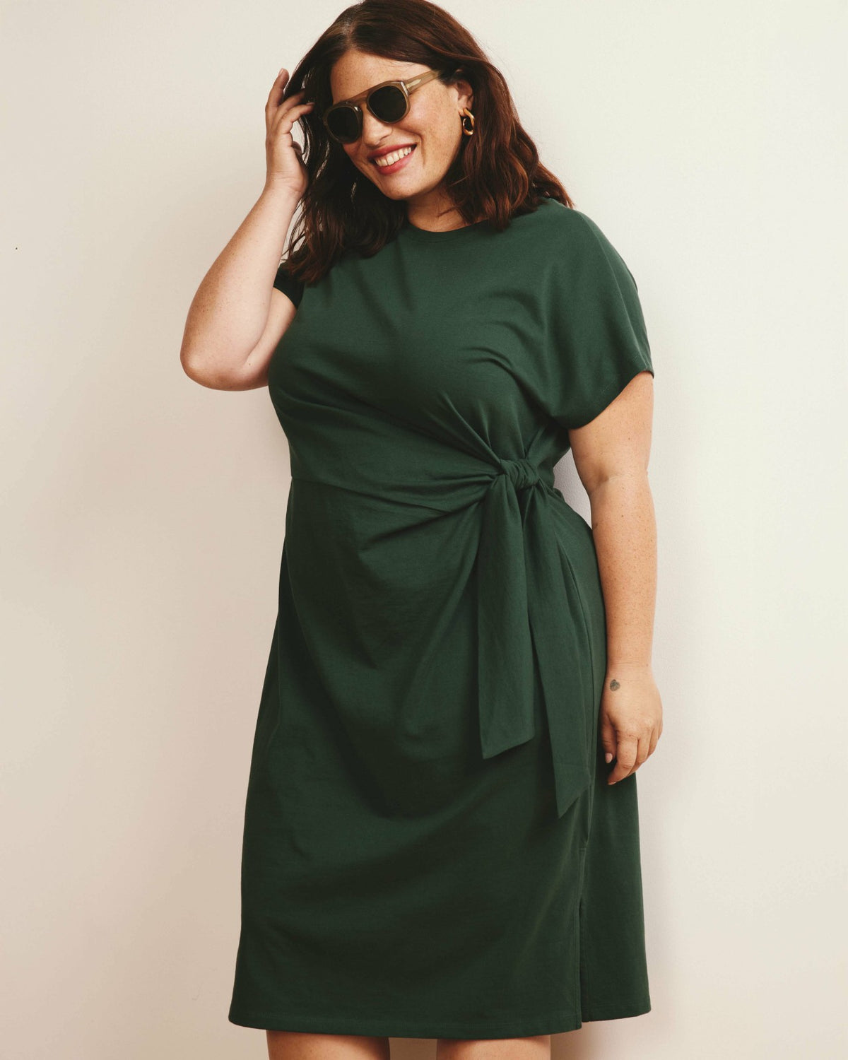Crescent Breton Stripe Knot Dress - Solid Conifer | Universal Standard