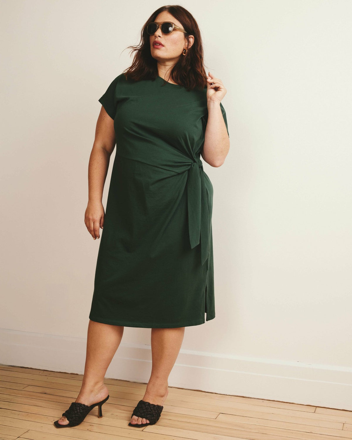 Crescent Breton Stripe Knot Dress - Solid Conifer | Universal Standard