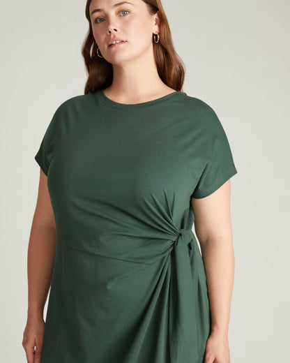 Crescent Breton Stripe Knot Dress - Solid Conifer | Universal Standard