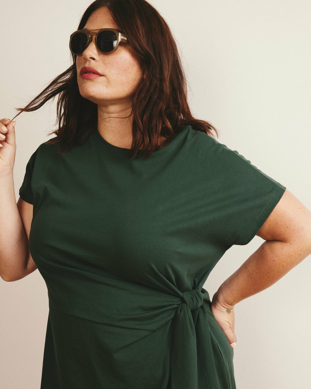 Crescent Breton Stripe Knot Dress - Solid Conifer | Universal Standard