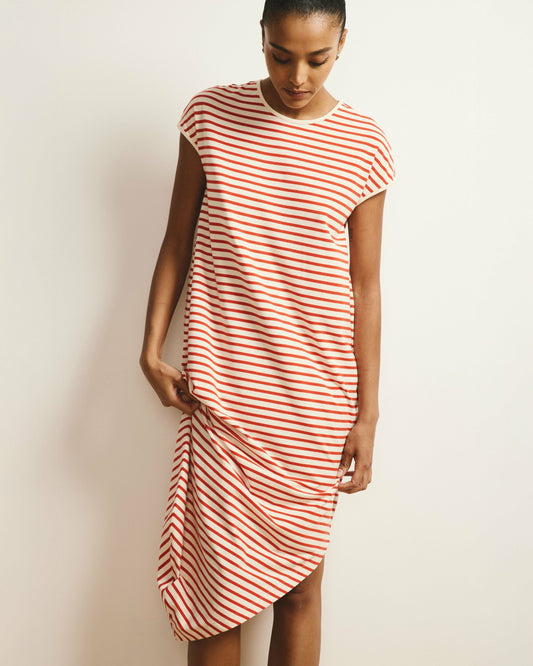 Iconic Geneva Dress - Ecru/Poppy Stripe | Universal Standard