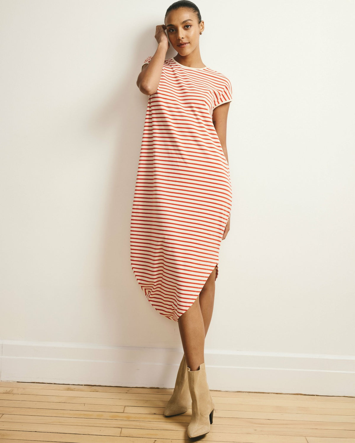 Iconic Geneva Dress - Ecru/Poppy Stripe | Universal Standard