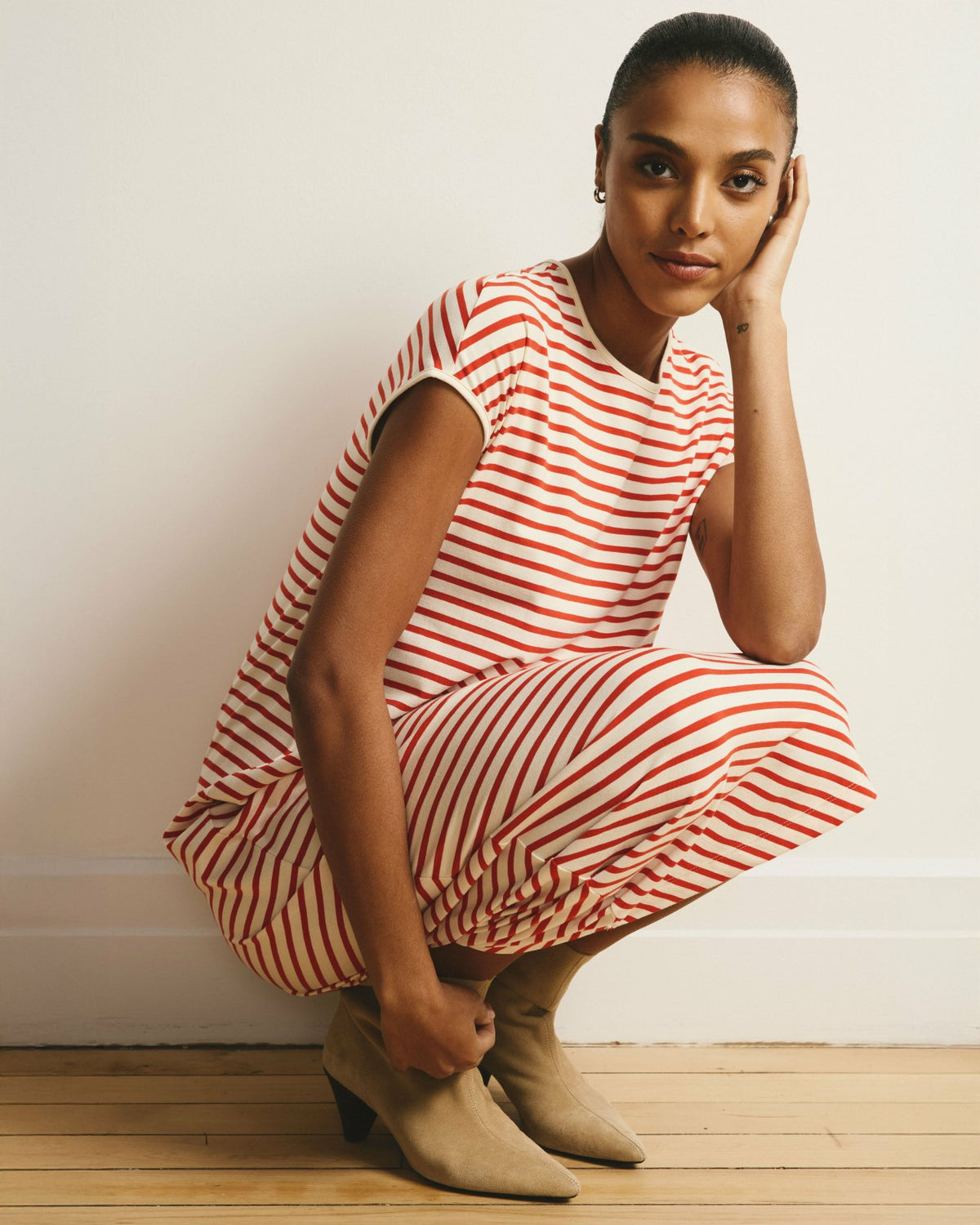 Iconic Geneva Dress - Ecru/Poppy Stripe | Universal Standard