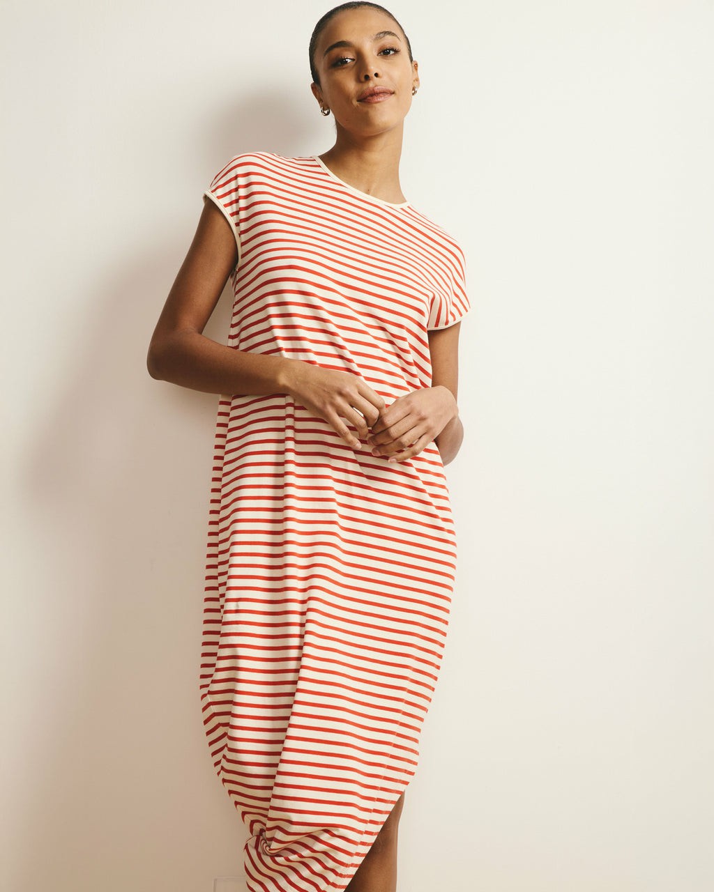 Iconic Geneva Dress - Ecru/Poppy Stripe | Universal Standard