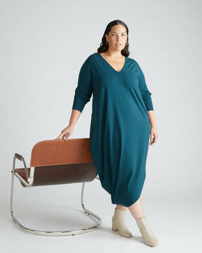 Iconic Long Sleeve V-Neck Geneva Dress - Deep Sea | Universal Standard