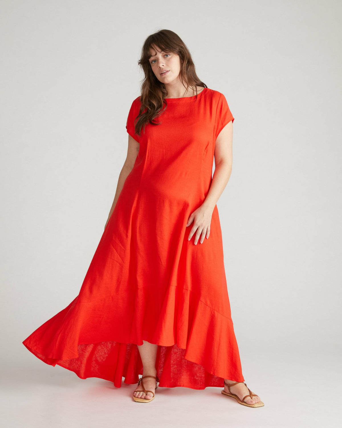 Sunset Linen Blend Flounce Dress - Shoreline Sunset | Universal Standard