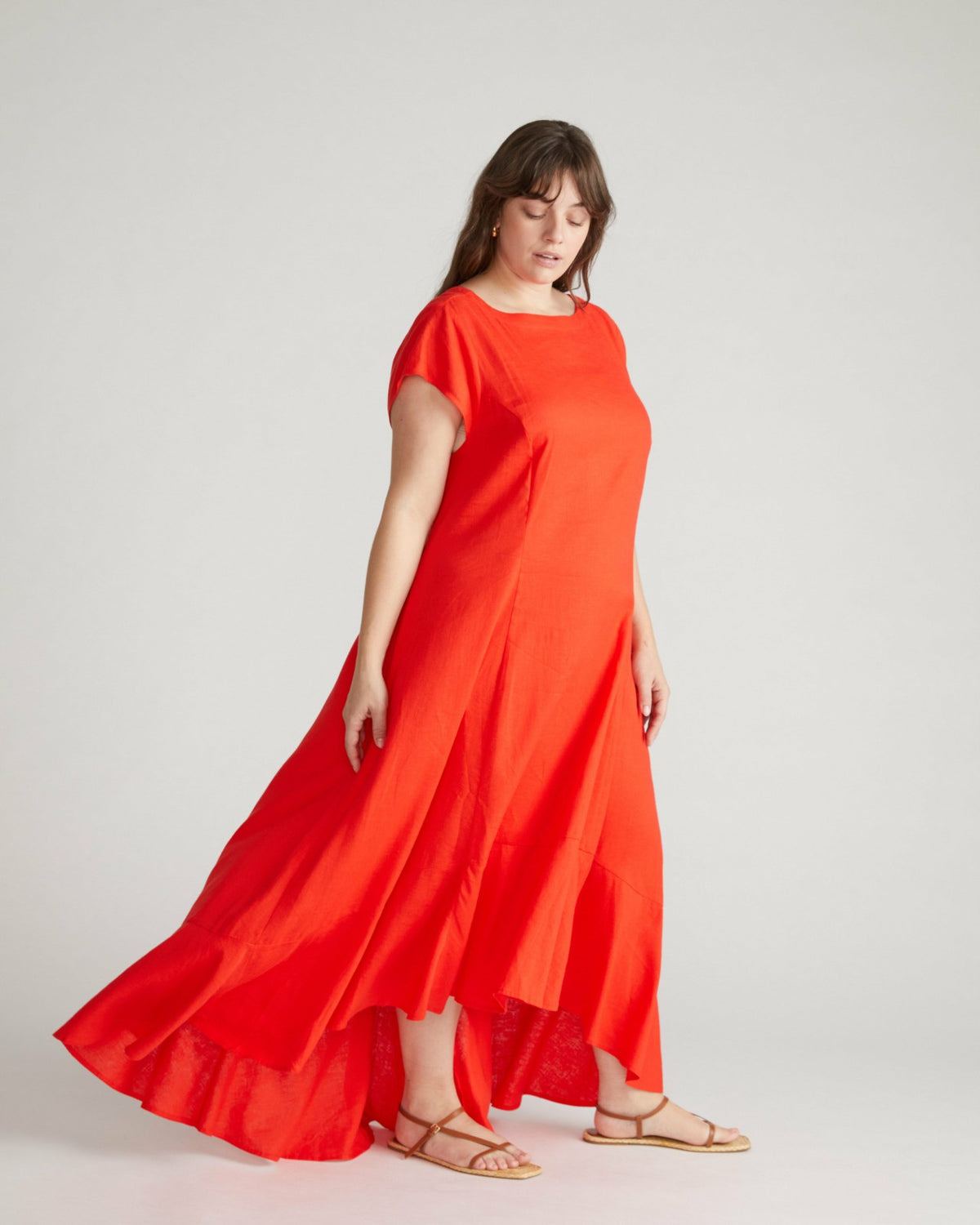Sunset Linen Blend Flounce Dress - Shoreline Sunset | Universal Standard