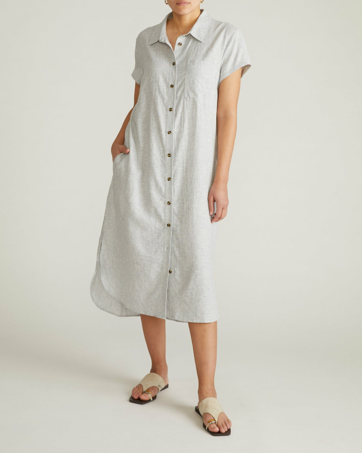 Dune Linen Blend Shirtdress - Beach Stripe | Universal Standard