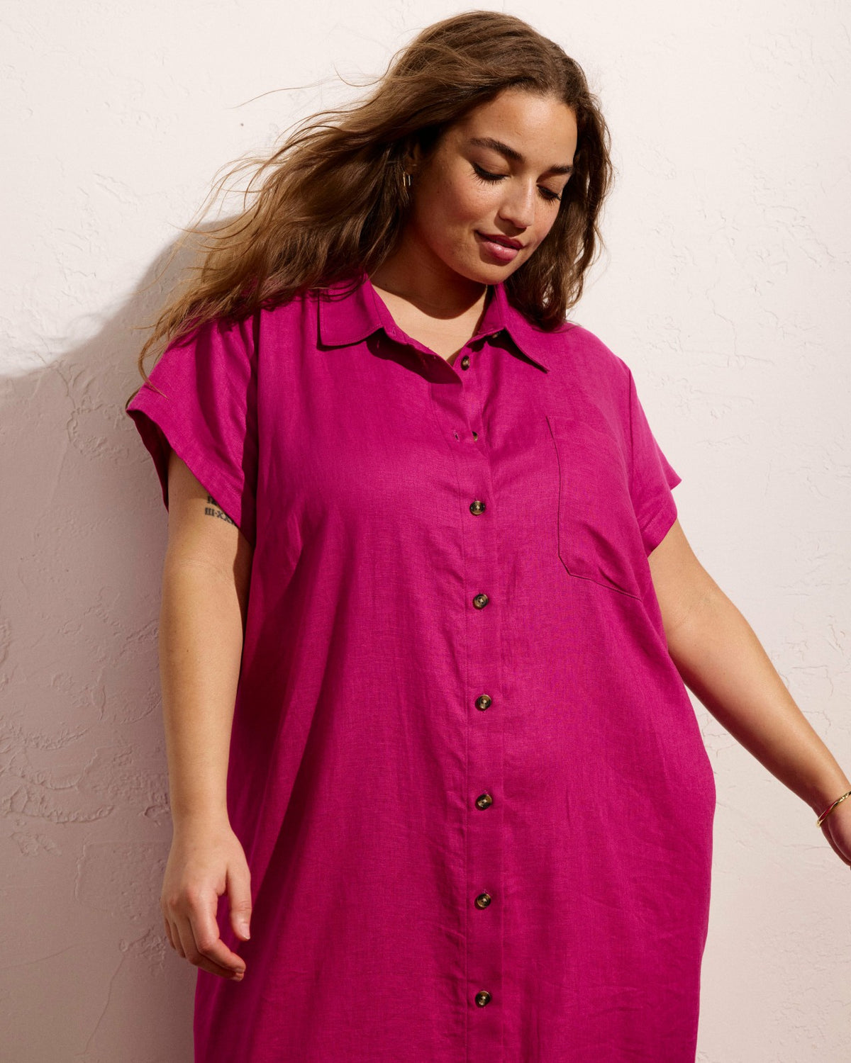 Dune Linen Blend Shirtdress - Hyper Pink | Universal Standard