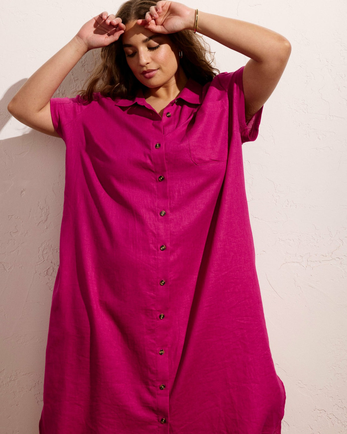 Dune Linen Blend Shirtdress - Hyper Pink | Universal Standard