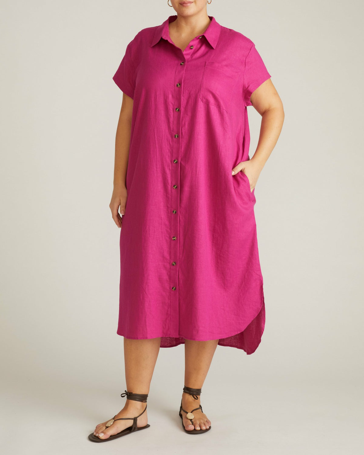 Dune Linen Blend Shirtdress - Hyper Pink | Universal Standard