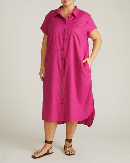 Dune Linen Blend Shirtdress - Hyper Pink | Universal Standard