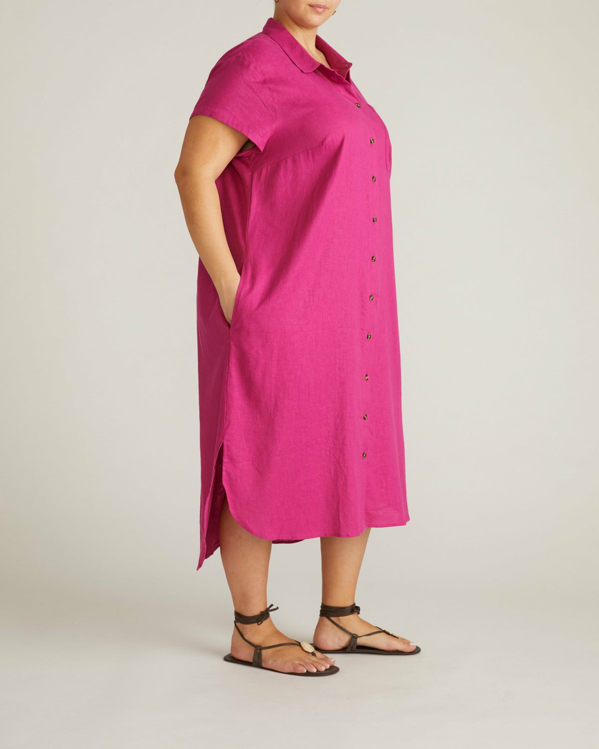 Dune Linen Blend Shirtdress - Hyper Pink | Universal Standard