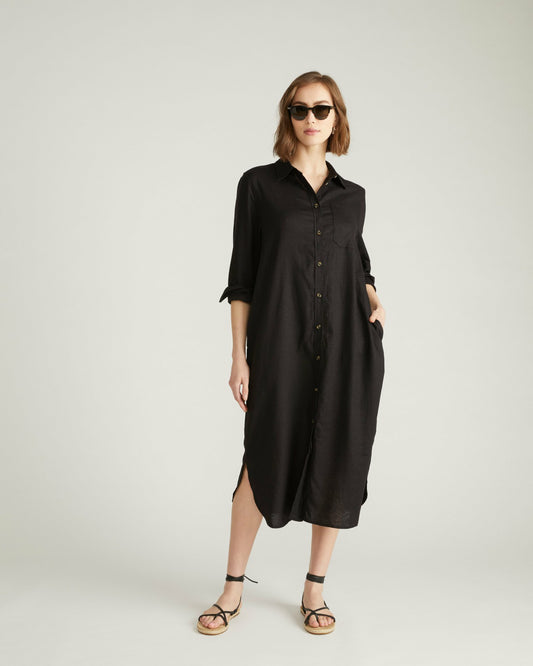 Odeon Linen Blend Shirtdress - Black | Universal Standard