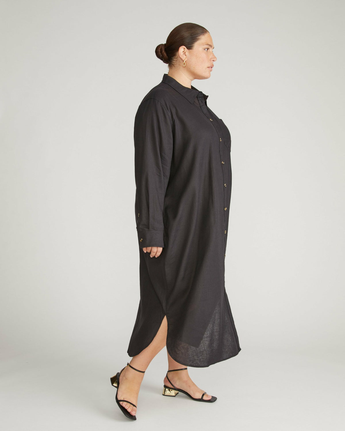 Odeon Linen Blend Shirtdress - Black | Universal Standard