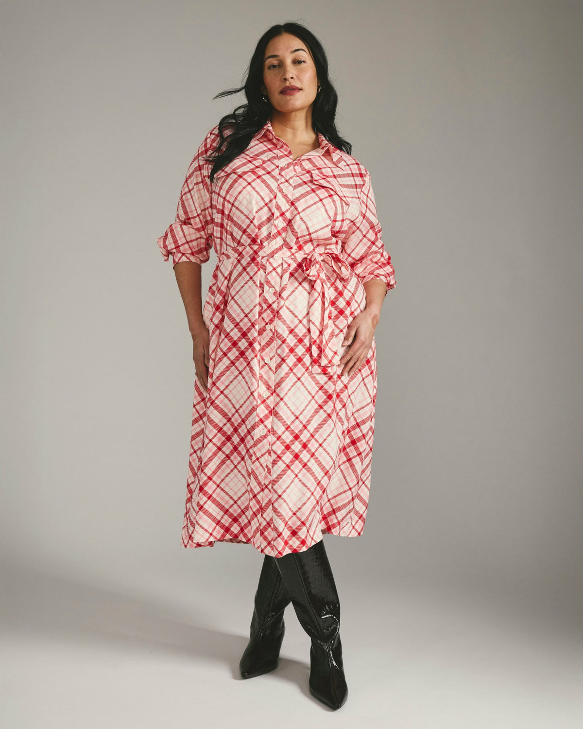Cooling Stretch Cupro Savannah Dress - Red Plaid Print | Universal Standard