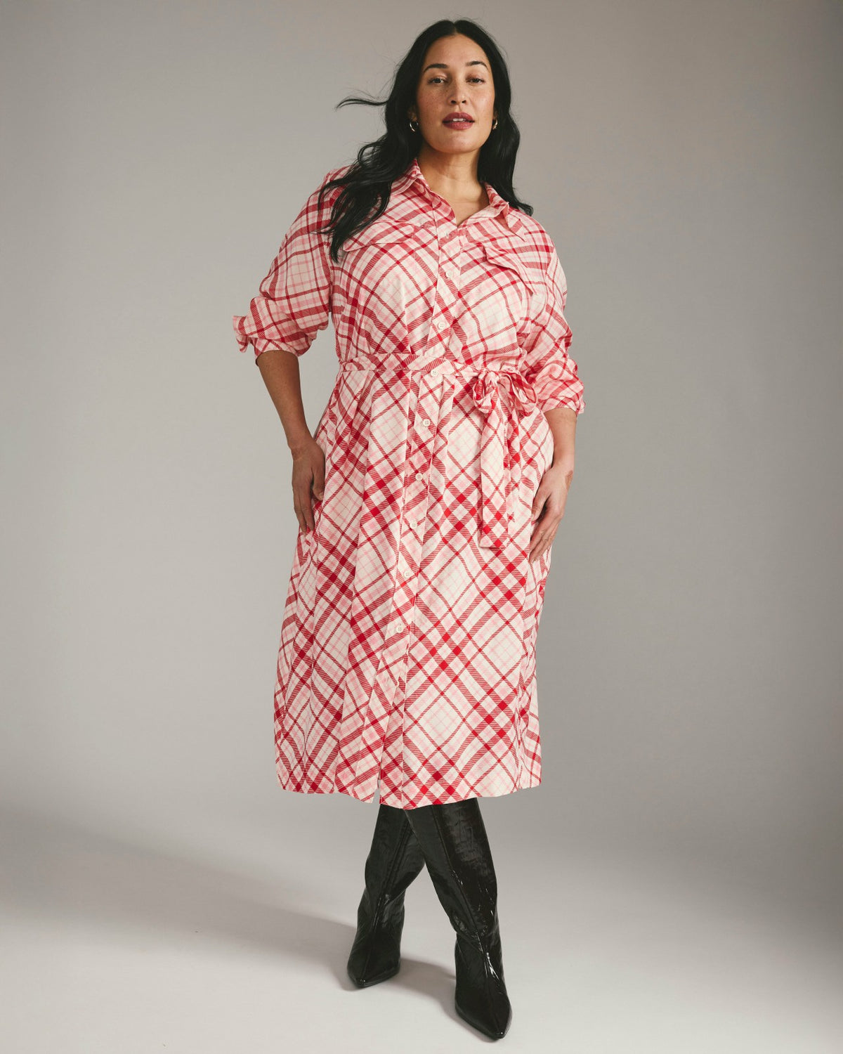 Cooling Stretch Cupro Savannah Dress - Red Plaid Print | Universal Standard