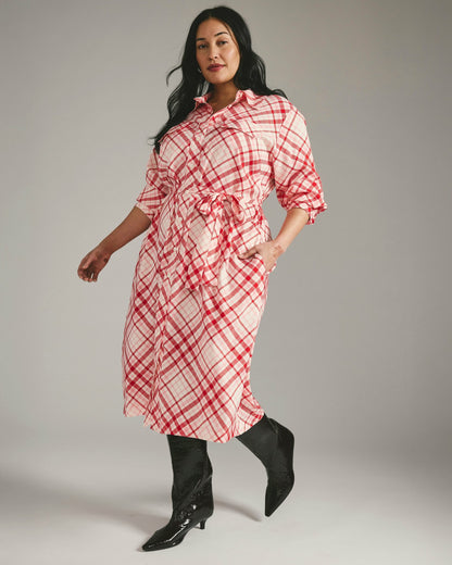 Cooling Stretch Cupro Savannah Dress - Red Plaid Print | Universal Standard