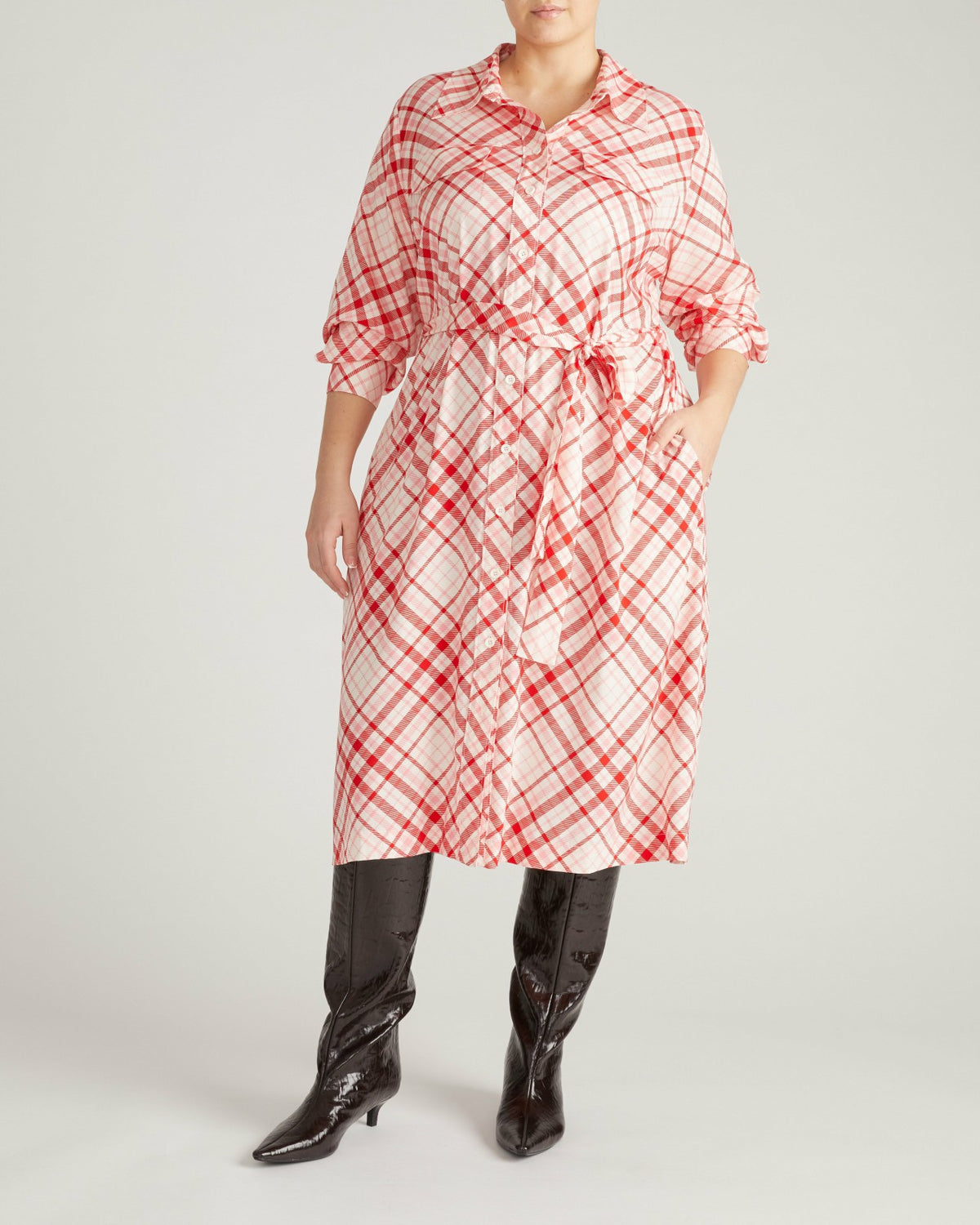 Cooling Stretch Cupro Savannah Dress - Red Plaid Print | Universal Standard