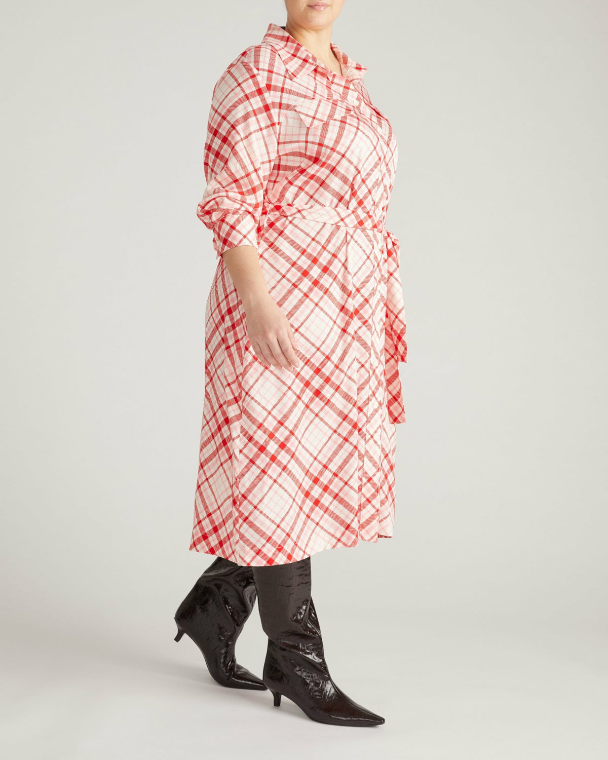 Cooling Stretch Cupro Savannah Dress - Red Plaid Print | Universal Standard