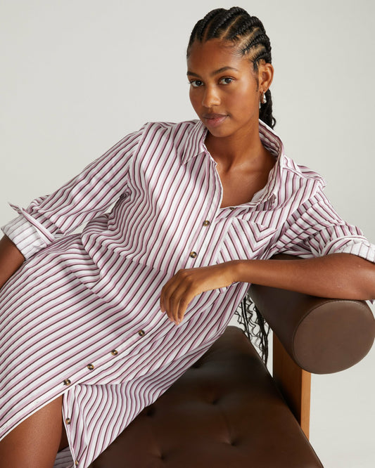 Odeon Stretch Poplin Shirtdress - Lilac Multi Stripe | Universal Standard