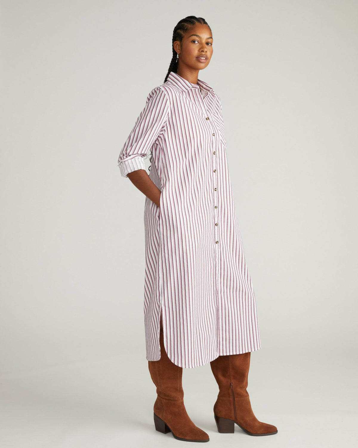 Odeon Stretch Poplin Shirtdress - Lilac Multi Stripe | Universal Standard