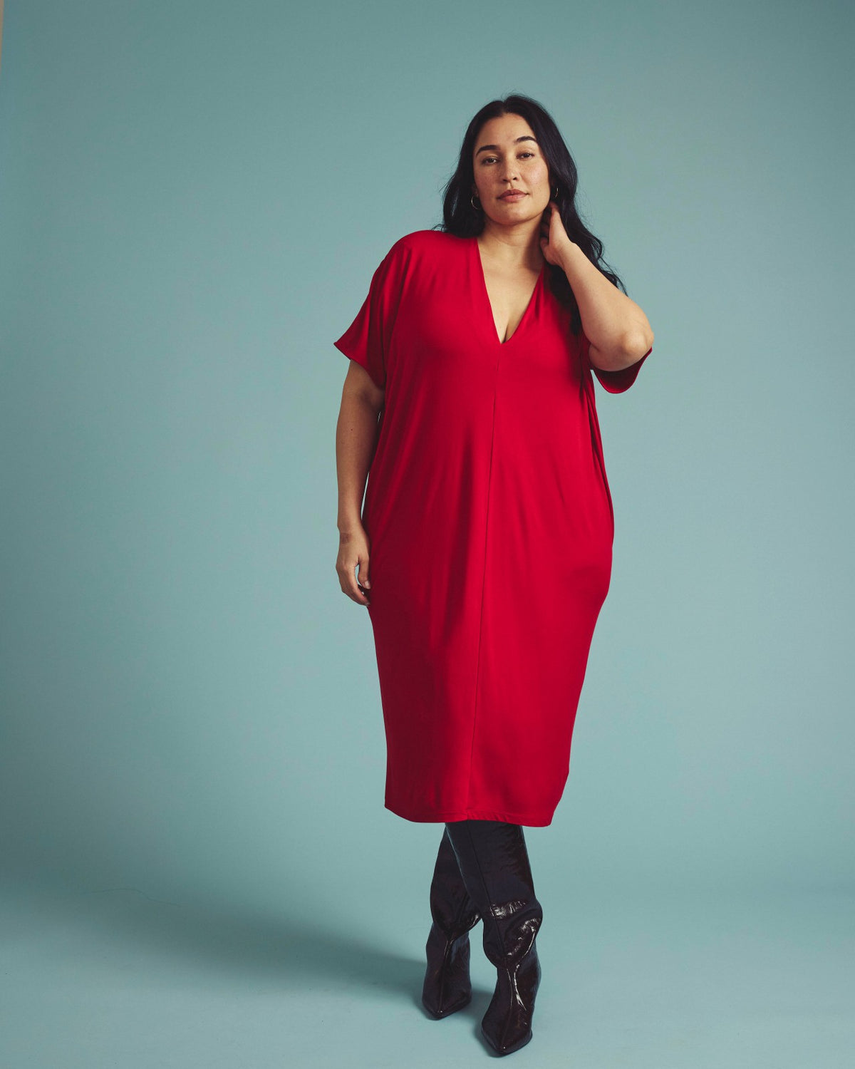 Teresa Liquid Jersey V-Neck Dress - New York Red | Universal Standard