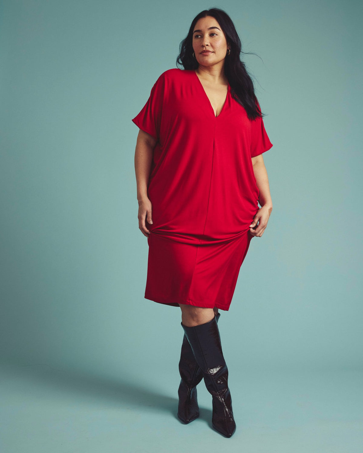 Teresa Liquid Jersey V-Neck Dress - New York Red | Universal Standard
