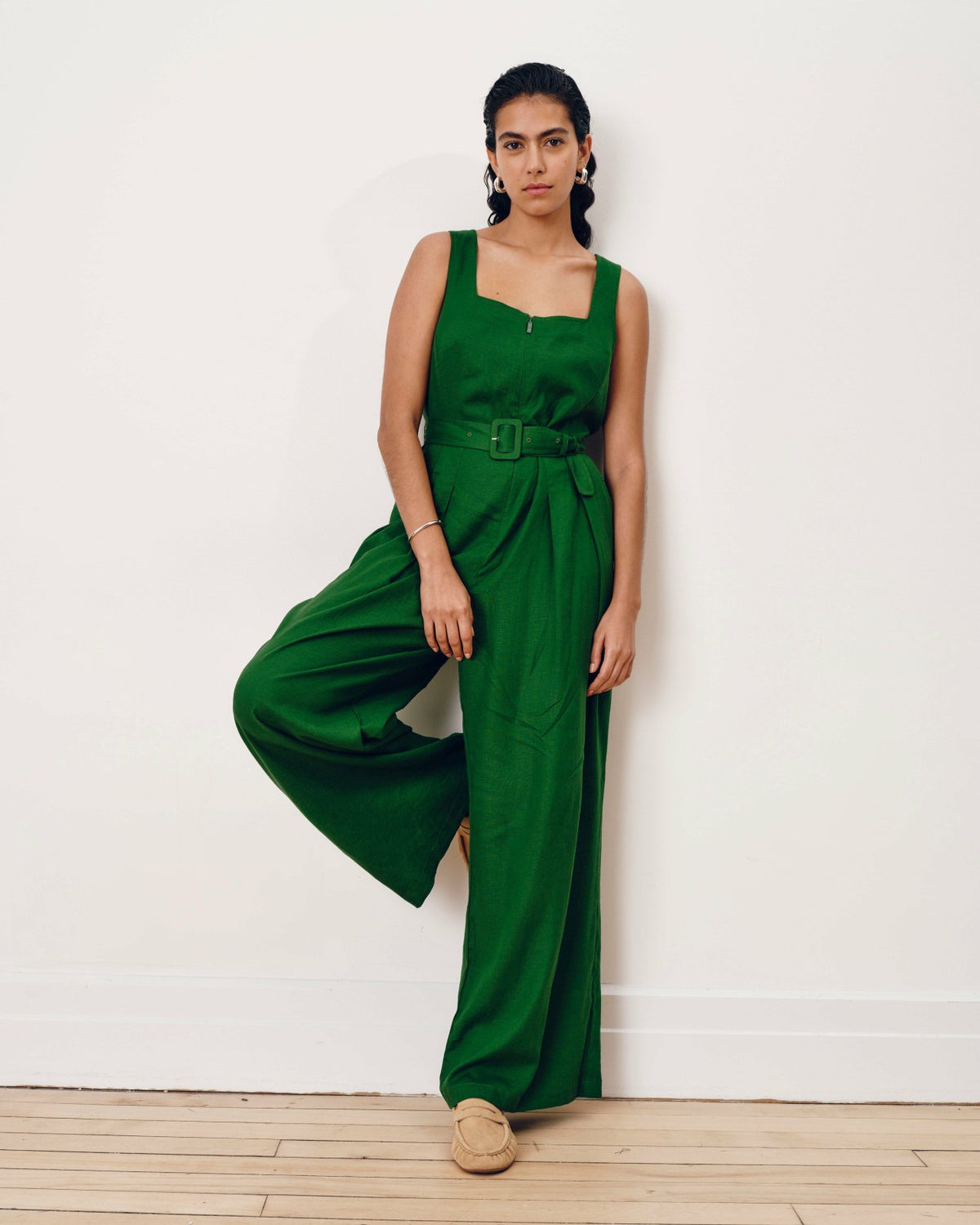 Rania Belted Linen Blend Jumpsuit - Jardin | Universal Standard