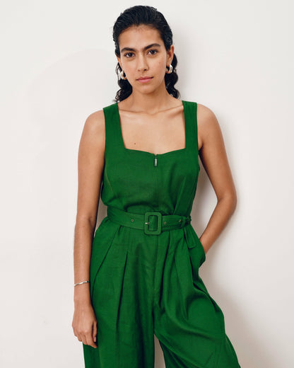 Rania Belted Linen Blend Jumpsuit - Jardin | Universal Standard
